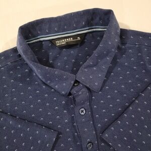 7 Diamonds Polo Shirt Men's XL Blue Limitles‎ 4 Way Stretch Geometric AOP Golfer